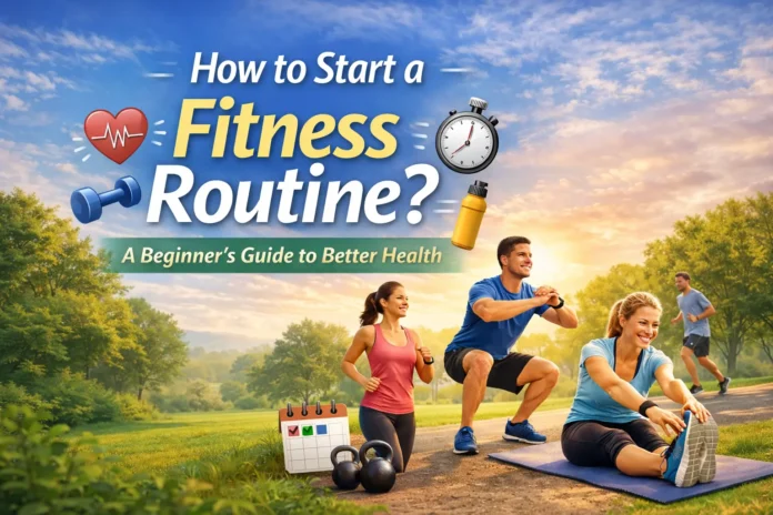 Beginners starting a fitness routine with walking and simple exercises outdoors
