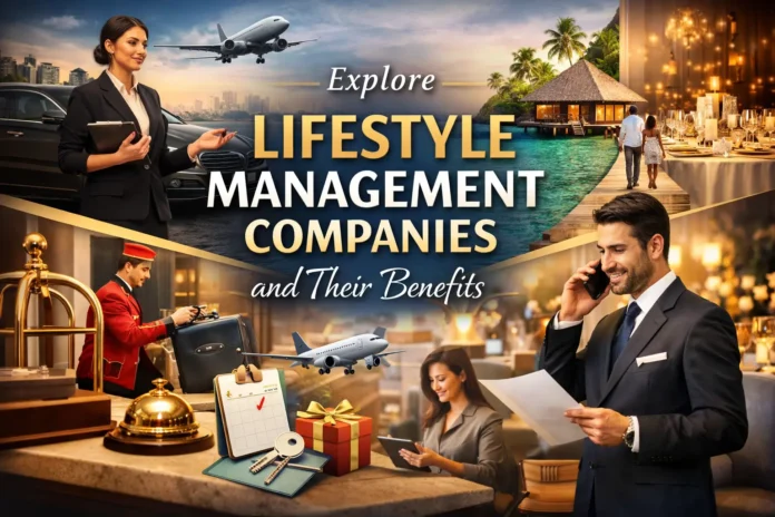 A comprehensive collage illustrating various services of lifestyle management companies, including luxury travel, concierge assistance, and professional organization for the modern woman.