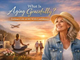 A confident woman embracing aging gracefully at 60 with a positive and active lifestyle