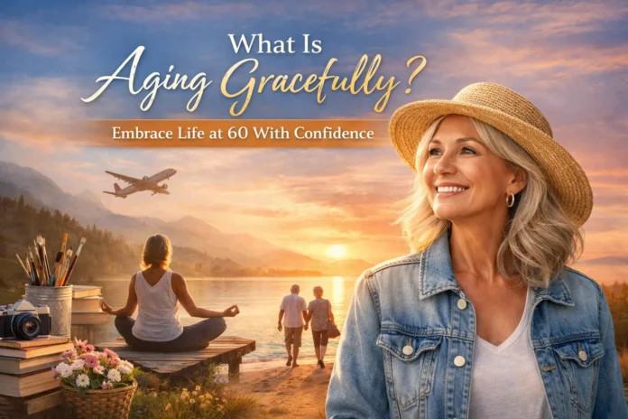 A confident woman embracing aging gracefully at 60 with a positive and active lifestyle