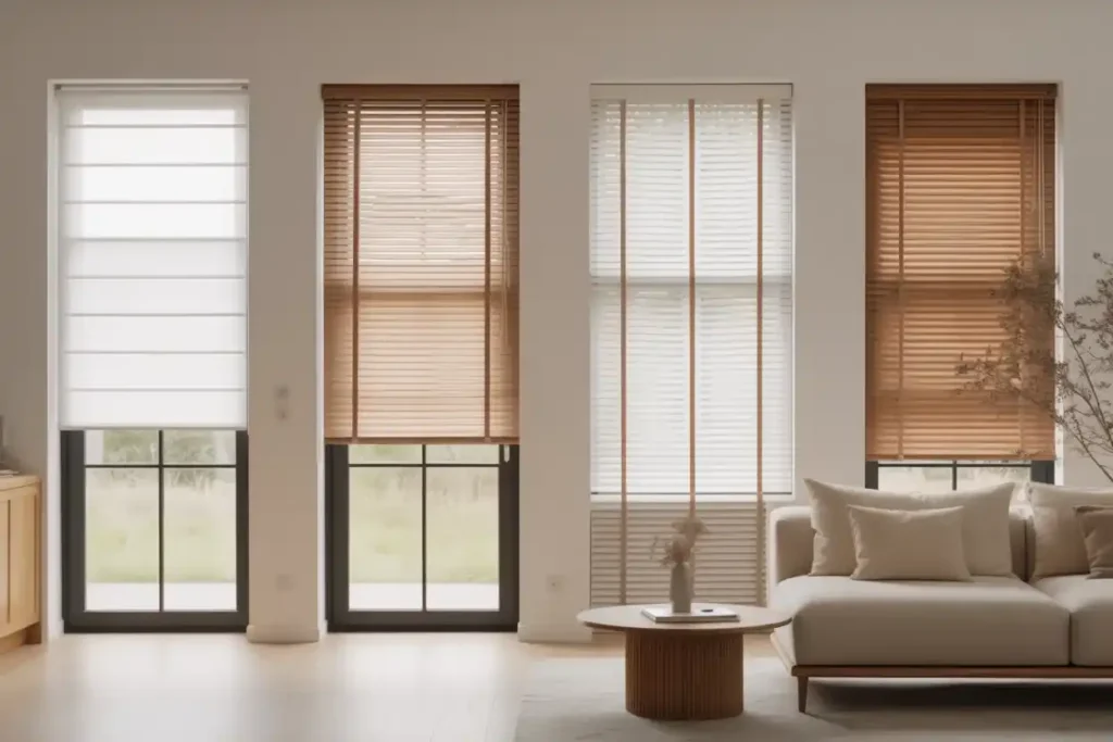 Exploring Different Styles of Blinds: A Practical Guide for Every Home Visual comparison of different styles of blinds including roller, Roman, Venetian, vertical, day and night, and wooden blinds in modern home interiors.